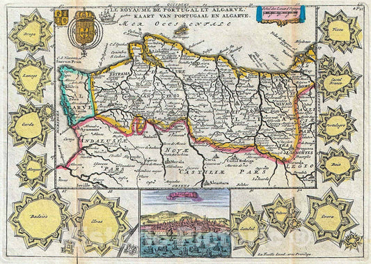Historic Map : La Feuille Map of Portugal, 1747, Vintage Wall Art