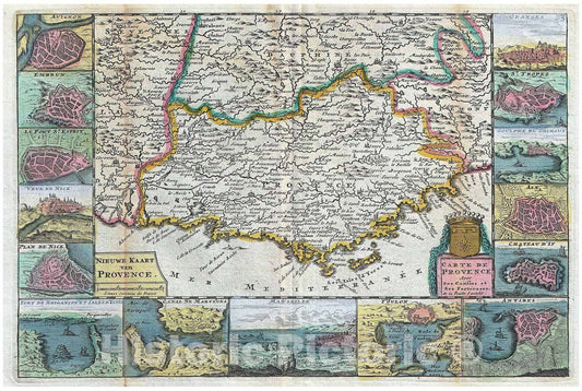 Historic Map : La Feuille Map of Provence, France, 1747, Vintage Wall Art