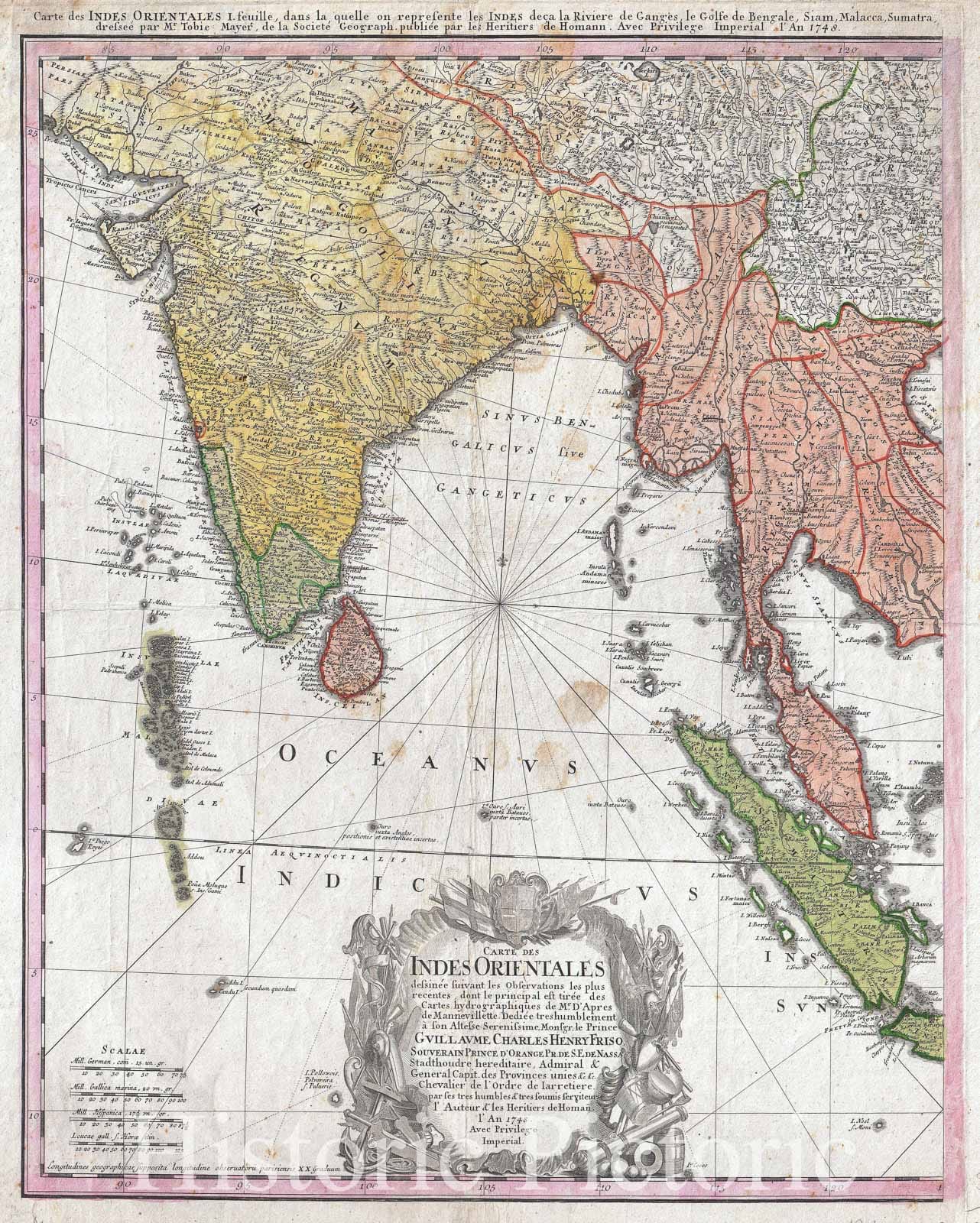Historic Map : Homann Heirs Map of India and Southeast Asia , 1748, Vintage Wall Art