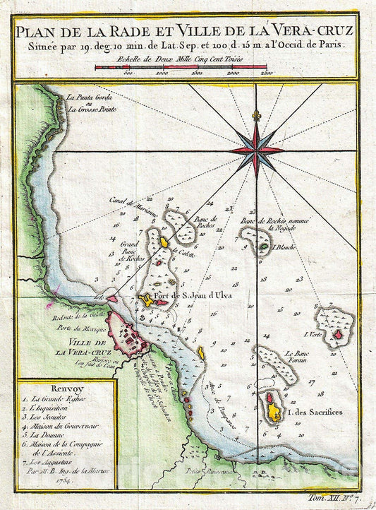 Historic Map : Bellin Map of Veracruz, Mexico , 1754, Vintage Wall Art