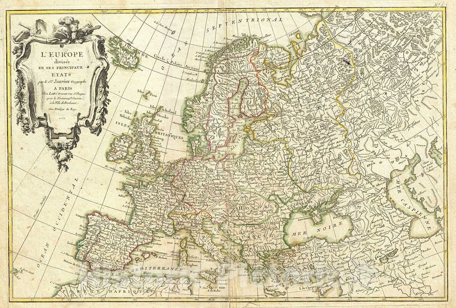 Historic Map : Janvier Map of Europe, 1762, Vintage Wall Art