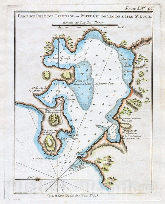 Historic Map : Bellin Map of Port du Carenage, St. Lucia, West Indies, 1764, Vintage Wall Art