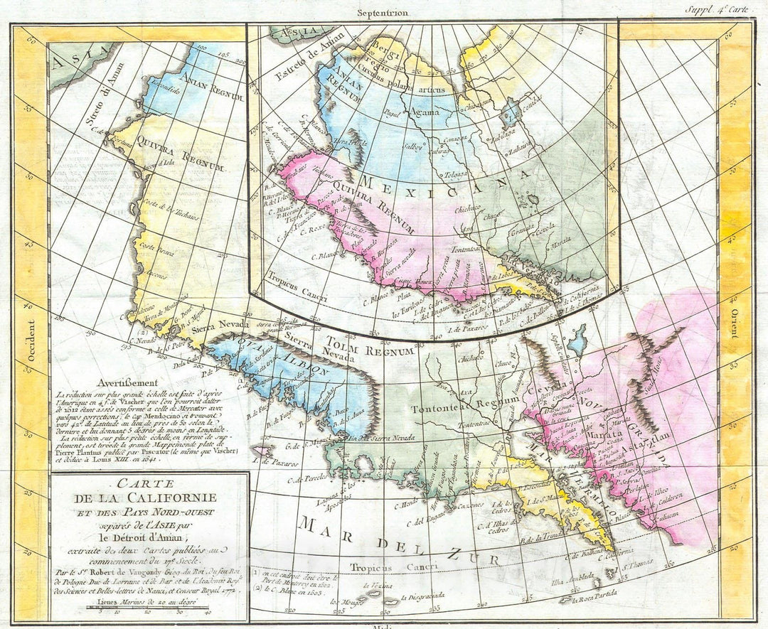 Historic Map : Vaugondy Map of California and Alaska , 1768, Vintage Wall Art