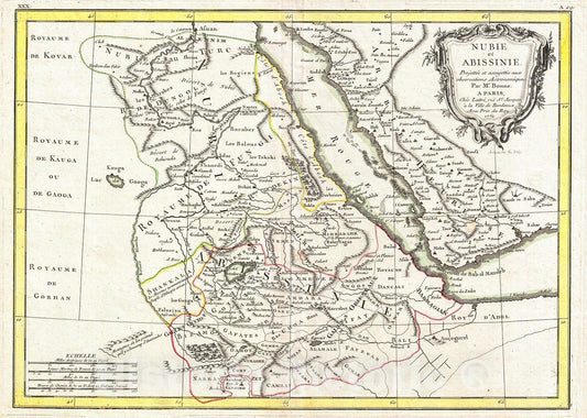 Historic Map : Bonne Map of Abyssinia (Ethiopia), Sudan and The Red Sea, 1771, Vintage Wall Art