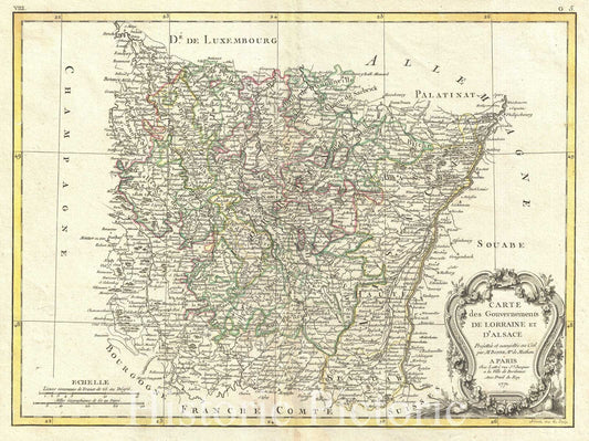 Historic Map : Bonne Map of Alsace and Lorraine, France, 1771, Vintage Wall Art