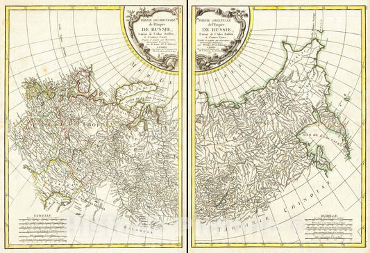Historic Map : Bonne Map of Russia (2 maps), 1771, Vintage Wall Art