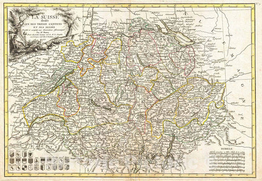 Historic Map : Bonne Map of Switzerland, 1771, Vintage Wall Art