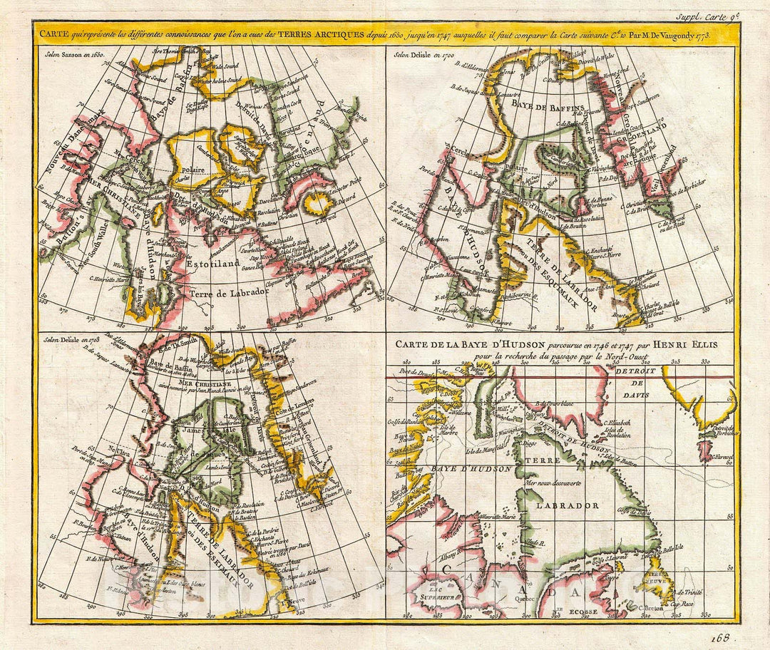 Historic Map : Vaugondy, Diderot Map of The Hudson Bay and The Arctic , 1772, Vintage Wall Art