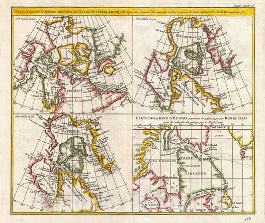 Historic Map : Vaugondy, Diderot Map of The Hudson Bay and The Arctic , 1772, Vintage Wall Art