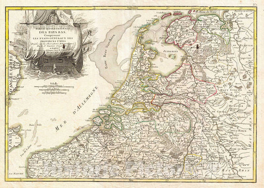 Historic Map : Janvier Map of Holland and Belgium, 1775, Vintage Wall Art
