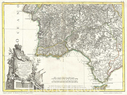 Historic Map : Zannoni Map of Southern Portugal, The Algarve, and Seville, 1775, Vintage Wall Art