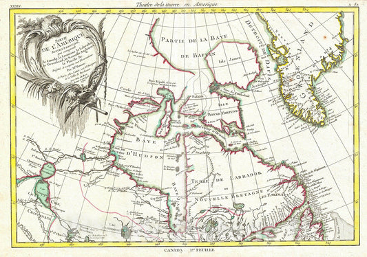 Historic Map : Bonne Map of The Hudson Bay, Canada, 1776, Vintage Wall Art