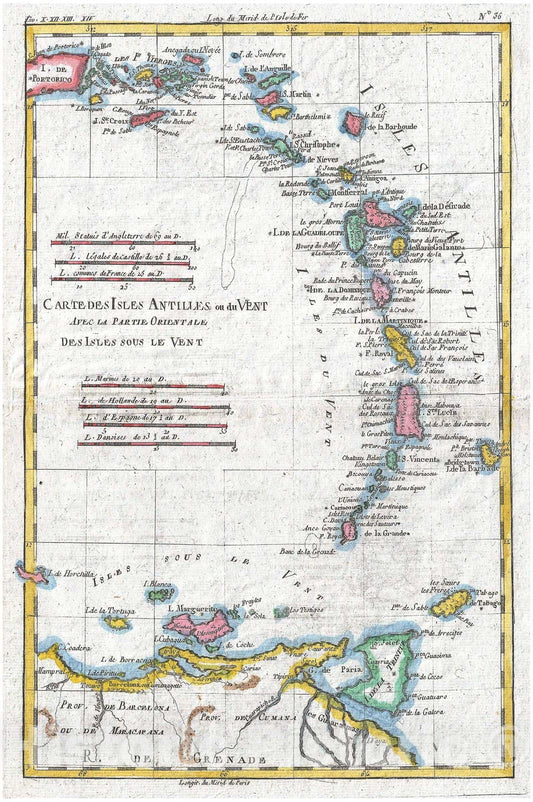 Historic Map : Raynal and Bonne Map of Antilles Islands, 1780, Vintage Wall Art