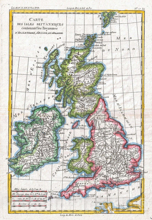Historic Map : Raynal and Bonne Map of British Isles, 1780, Vintage Wall Art