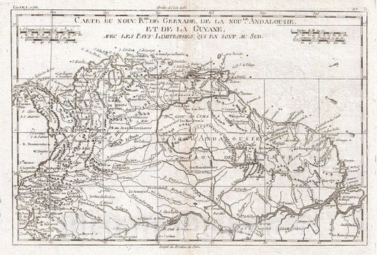 Historic Map : Raynal and Bonne Map of Northern South America, 1780, Vintage Wall Art