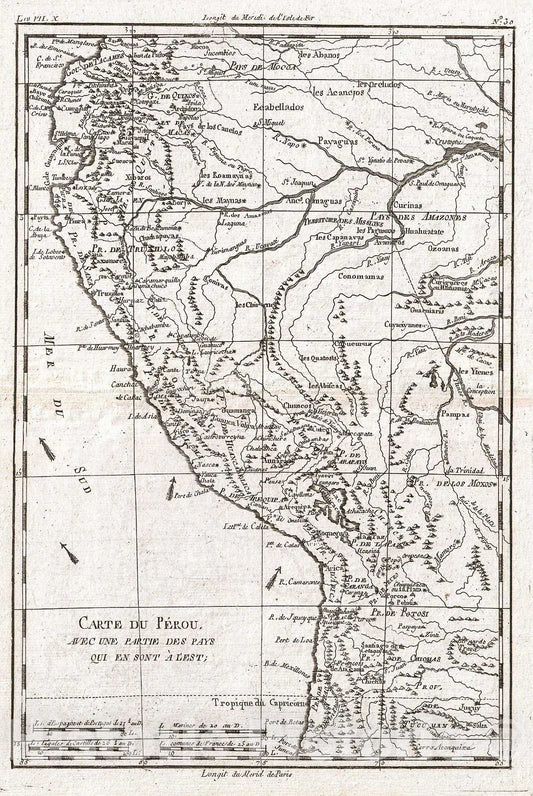 Historic Map : Raynal and Bonne Map of Peru, 1780, Vintage Wall Art