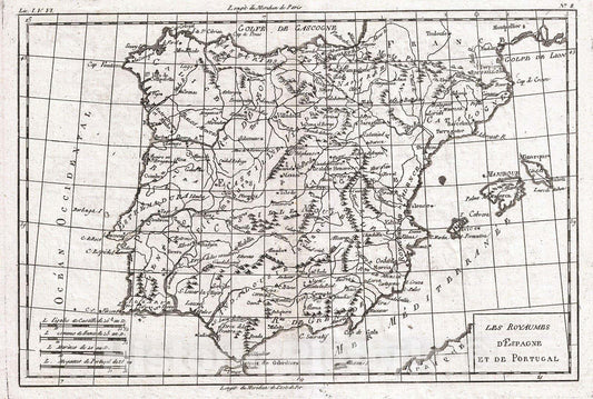 Historic Map : Raynal and Bonne Map of Spain and Portugal, 1780, Vintage Wall Art