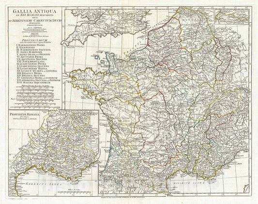 Historic Map : Anville Map of Gaul (Gallia) or France in Ancient Roman Times, 1794, Vintage Wall Art