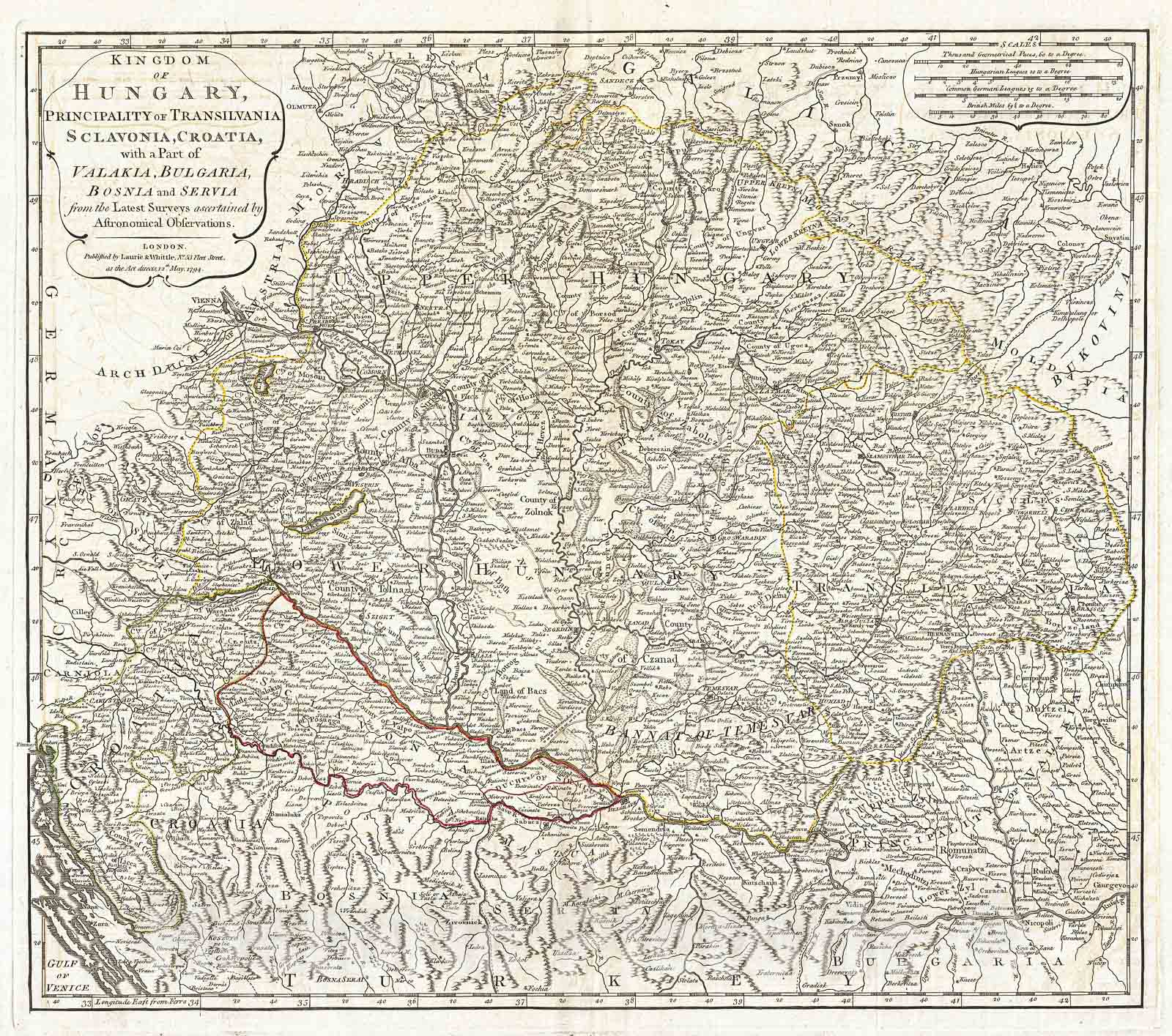 Historic Map : Laurie and Whittle Map of Hungary and Transylvania , 1794, Vintage Wall Art
