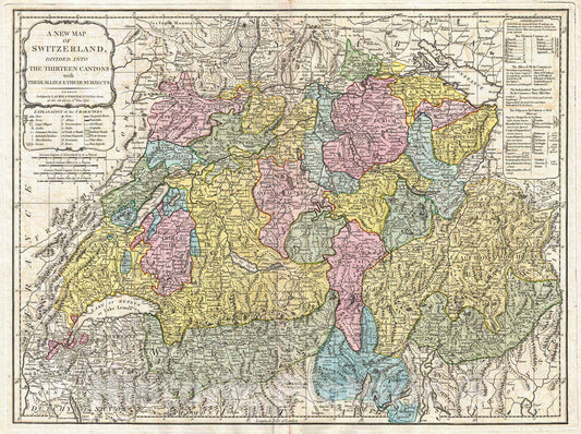 Historic Map : Laurie and Whittle Map of Switzerland, 1794, Vintage Wall Art