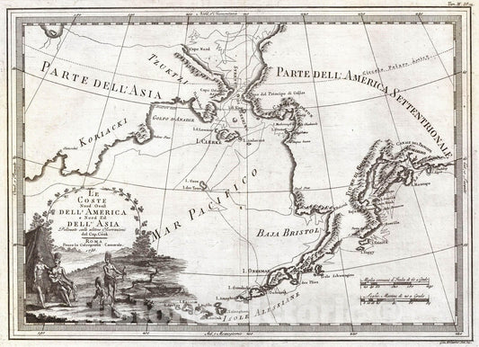 Historic Map : Cassini Map of Alaska and The Bering Strait, 1798, Vintage Wall Art