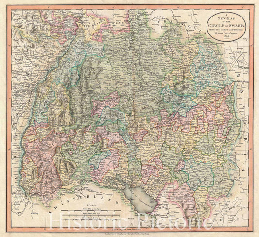 Historic Map : Cary Map of Swabia, Germany , 1799, Vintage Wall Art