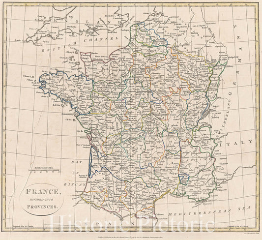 Historic Map : Clement Cruttwell Map of France in Provinces , 1799, Vintage Wall Art