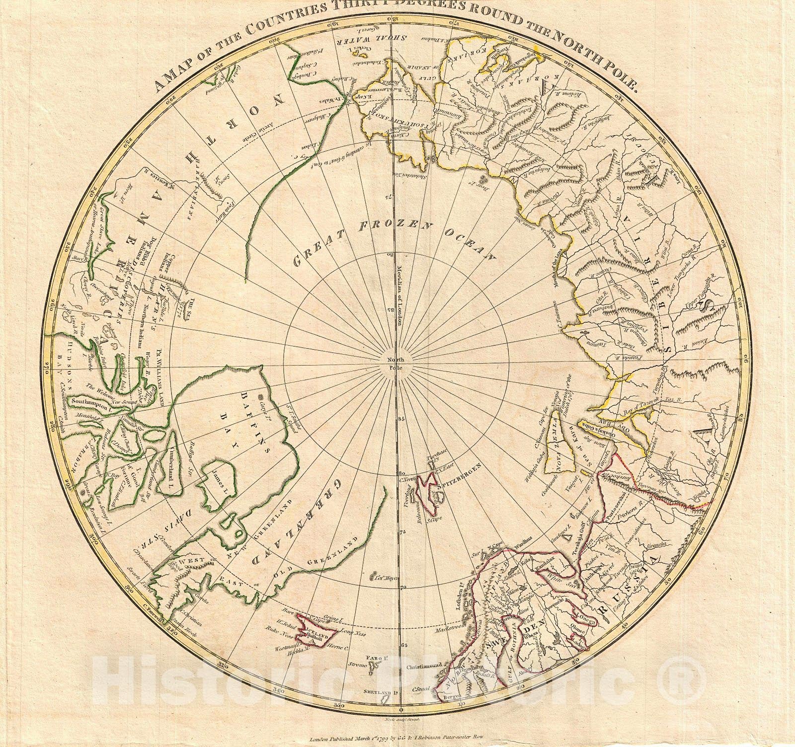 Historic Map : Clement Cruttwell Map of North Pole , 1799, Vintage Wall Art