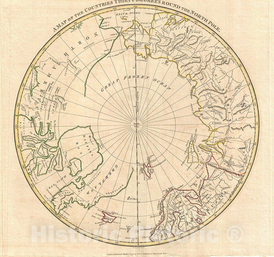 Historic Map : Clement Cruttwell Map of North Pole , 1799, Vintage Wall Art
