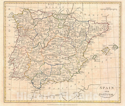 Historic Map : Clement Cruttwell Map of Spain and Portugal , 1799, Vintage Wall Art
