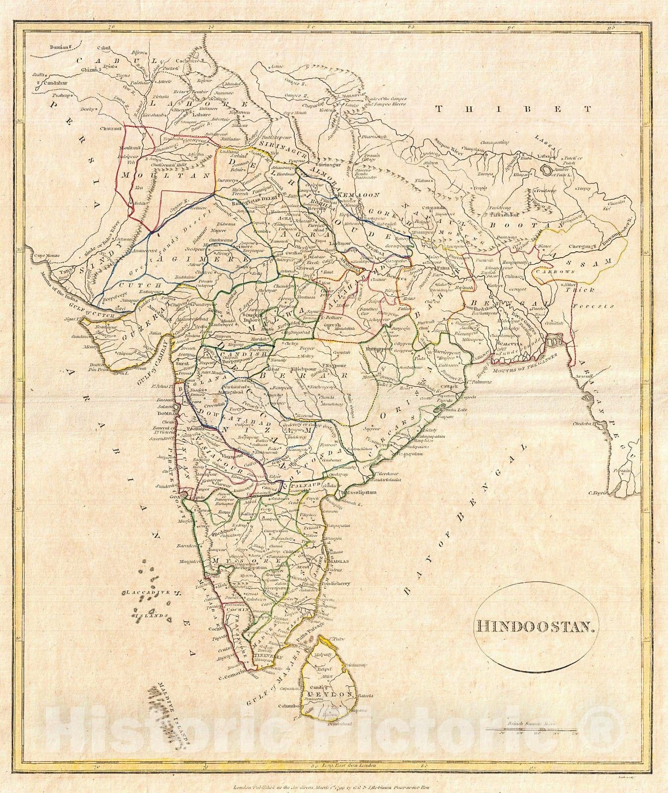 Historic Map : Clement Crutwell Map of Hindoostan , 1799, Vintage Wall Art