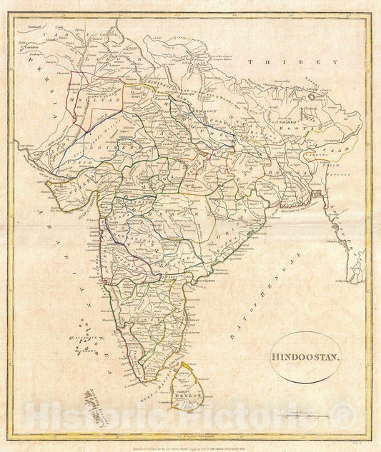 Historic Map : Clement Crutwell Map of Hindoostan , 1799, Vintage Wall Art