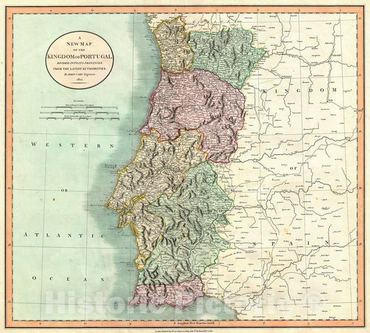 Historic Map : Cary Map of Portugal , 1801, Vintage Wall Art