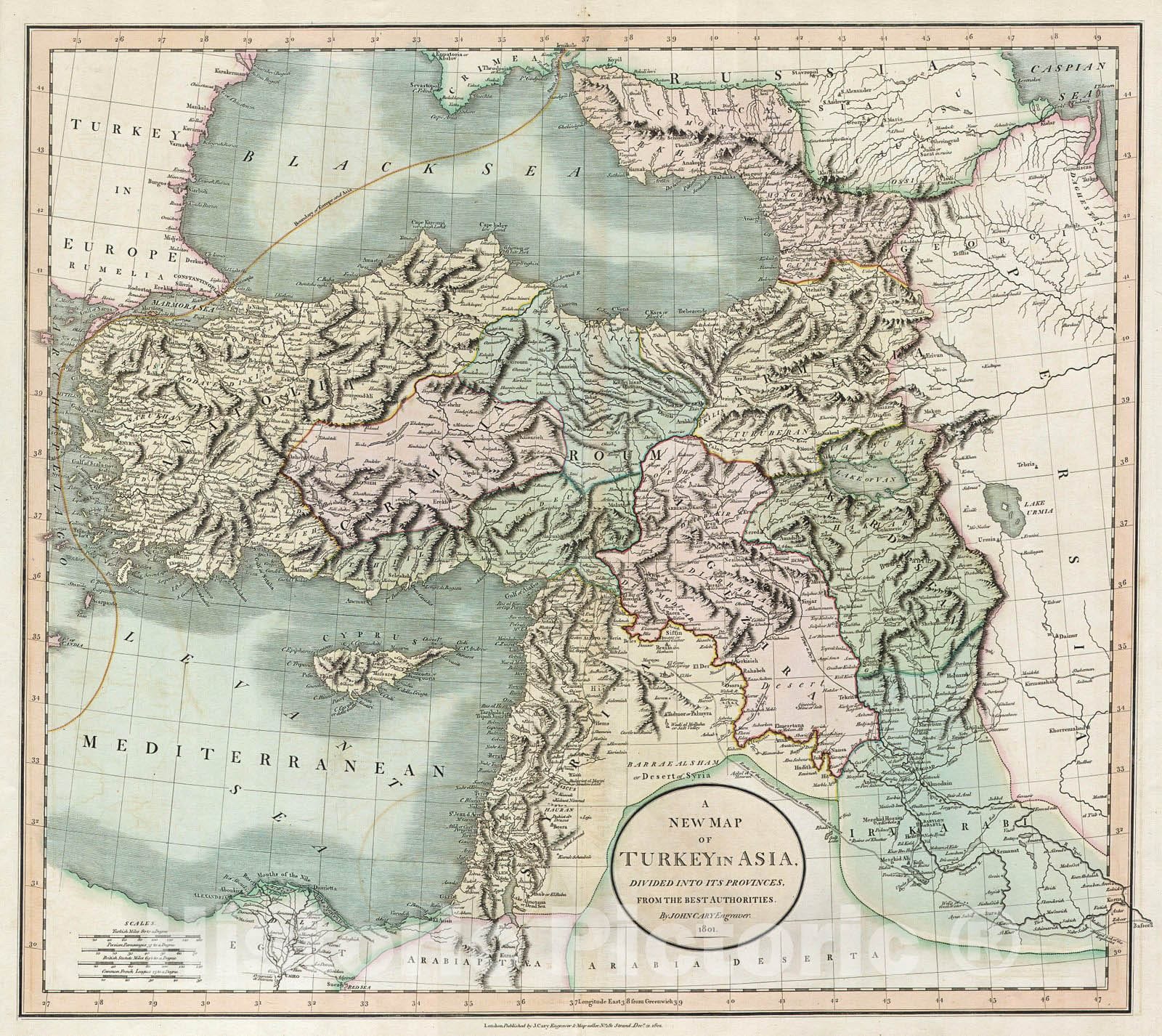 Historic Map : Cary Map of Turkey, Iraq, Armenia and Sryia , 1801, Vintage Wall Art
