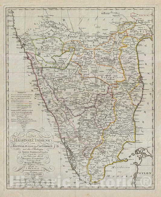 Historic Map : German Edition of The Rennel Map of India, 1804, Vintage Wall Art