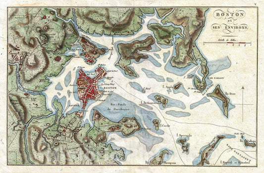 Historic Map : Buache Map of Boston, Massachusetts, 1807, Vintage Wall Art