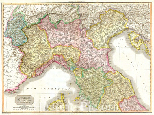 Historic Map : Pinkerton Map of Northern Italy (Tuscany, Florence, Venice, Milan), 1809, Vintage Wall Art