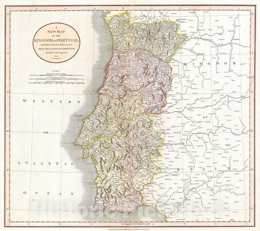 Historic Map : Cary Map of The Kingdom of Portugal , 1811, Vintage Wall Art