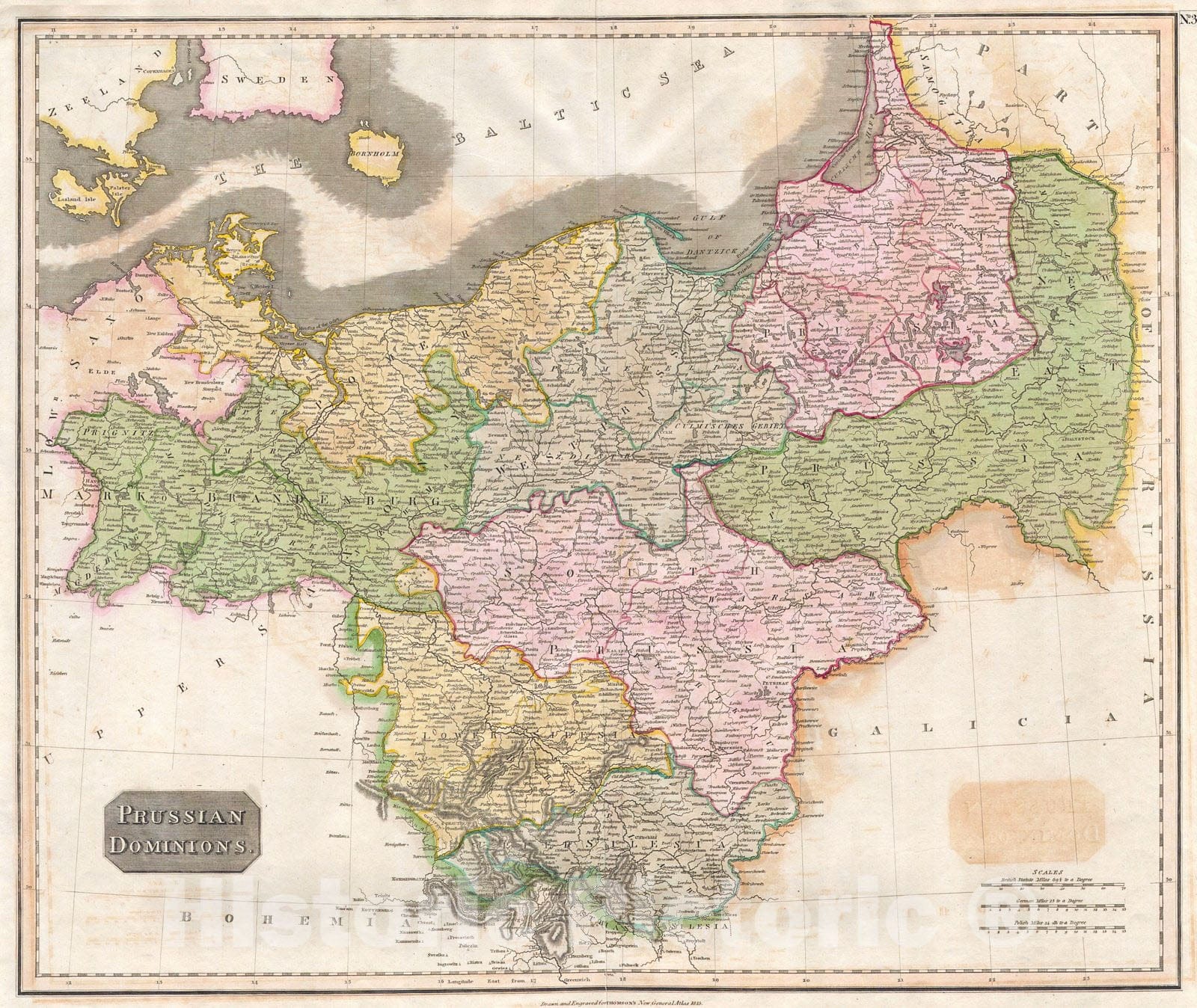 Historic Map : Thomson Map of Prussia, Germany , 1815, Vintage Wall Art