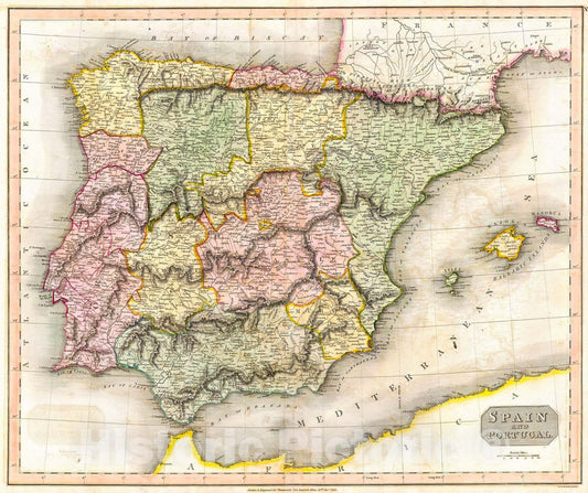 Historic Map : Thomson Map of Spain and Portugal , 1815, Vintage Wall Art