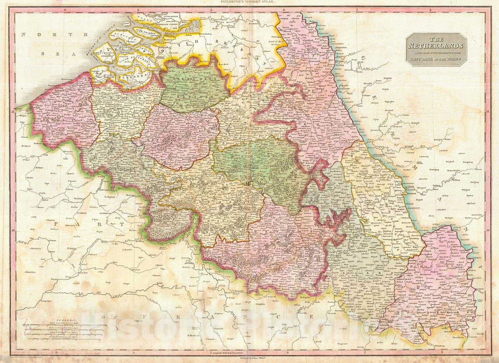 Historic Map : Pinkerton Map of Beligum, 1818, Vintage Wall Art