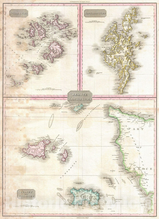 Historic Map : Pinkerton Map of Jersey, Guernsey, Scilly and Shetland, British Isles, 1818, Vintage Wall Art