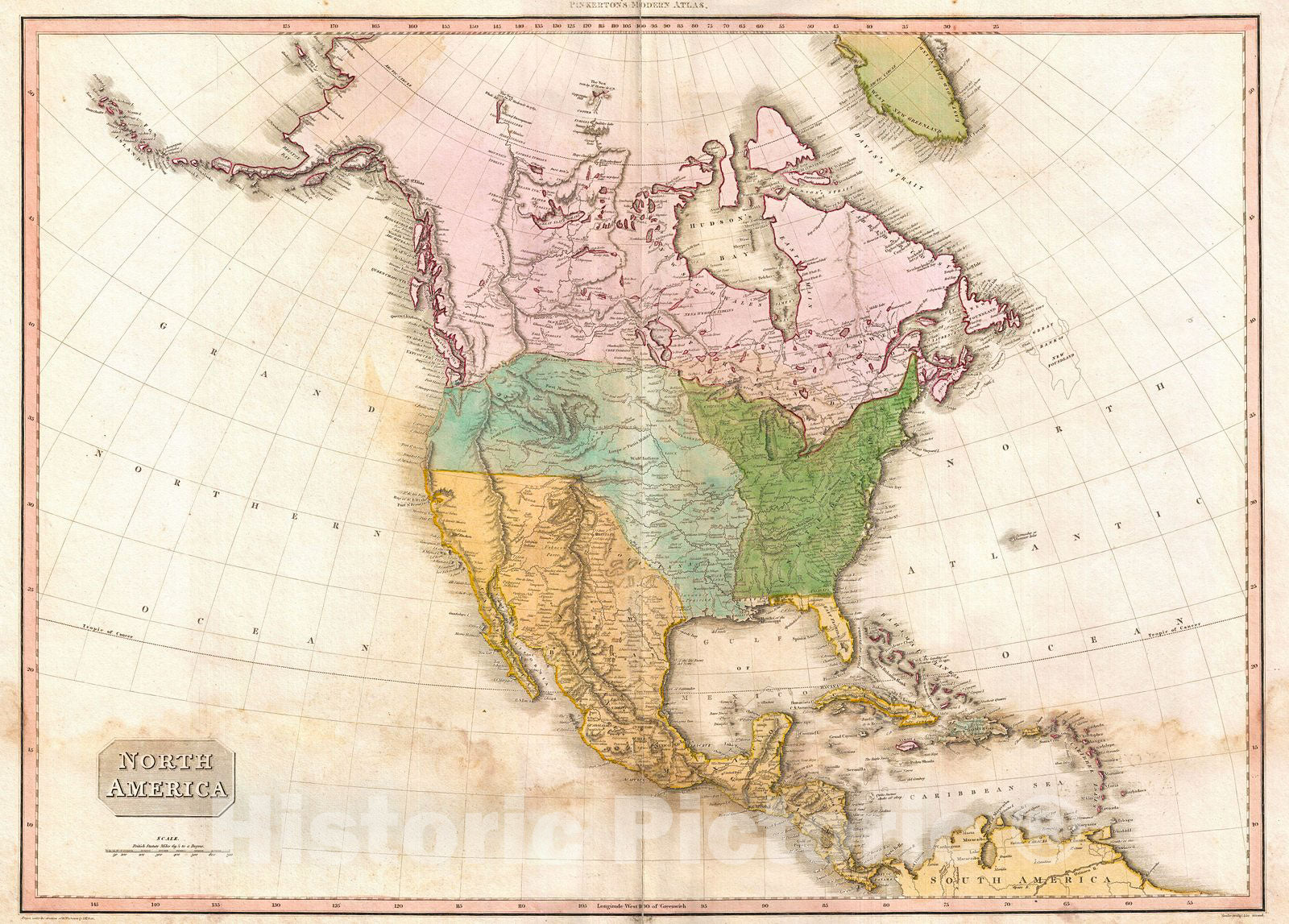 Historic Map : Pinkerton Map of North America, 1818, Vintage Wall Art