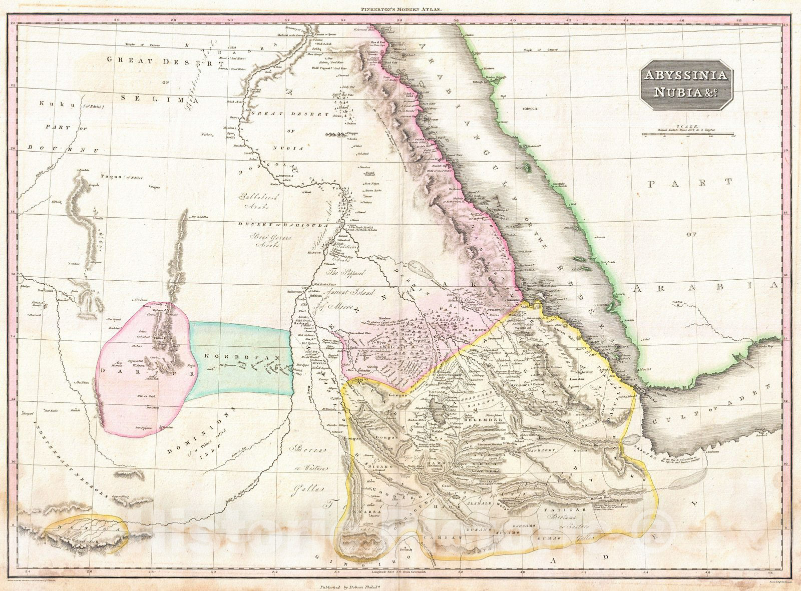 Historic Map : Pinkerton Map of Nubia, Sudan and Abyssinia, 1818, Vintage Wall Art