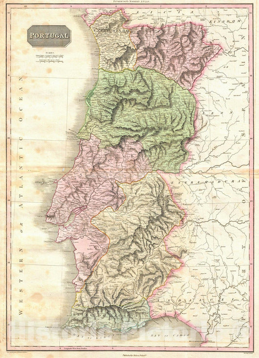 Historic Map : Pinkerton Map of Portugal, 1818, Vintage Wall Art