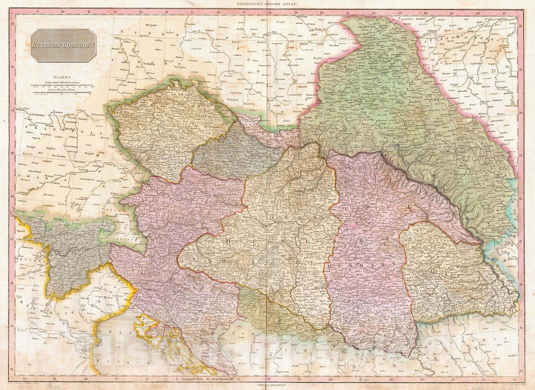 Historic Map : Pinkerton Map of The Austrian Empire, 1818, Vintage Wall Art