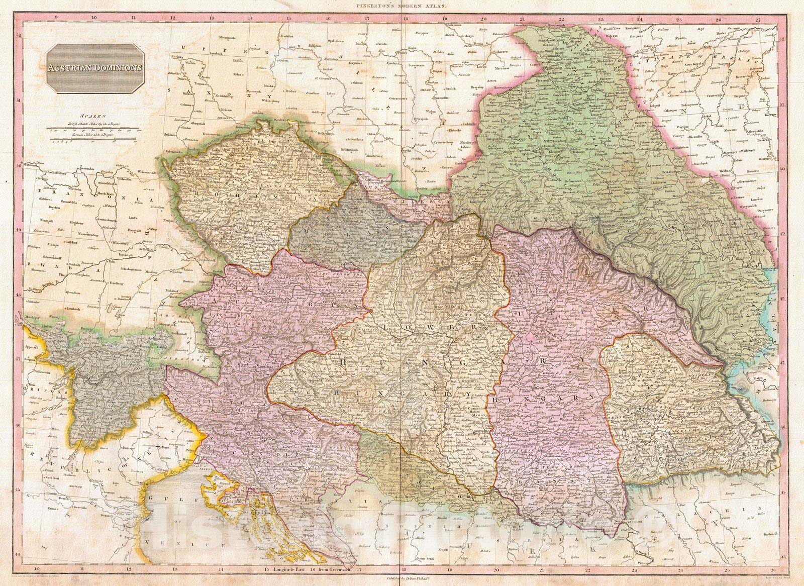 Historic Map : Pinkerton Map of The Austrian Empire, 1818, Vintage Wall Art