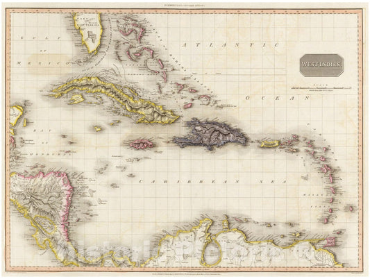Historic Map : Pinkerton Map of The West Indies, Antilles, and Caribbean Sea, 1818, Vintage Wall Art