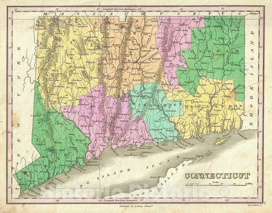 Historic Map : Finley Map of Connecticut, 1827, Vintage Wall Art
