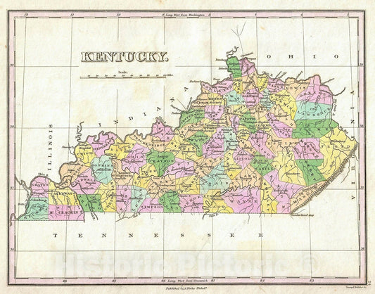 Historic Map : Finley Map of Kentucky, 1827, Vintage Wall Art